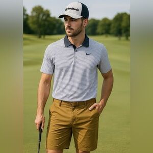 3pc Men’s Golf Outfit Bundle Nike Dri-Fit Polo Performance Shorts TaylorMade Cap